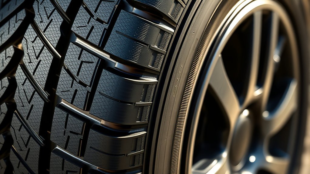 Cross-section illustration of passenger tire materials and structural layers