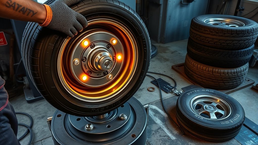 Technician balancing tires to reduce vibration and improve safety