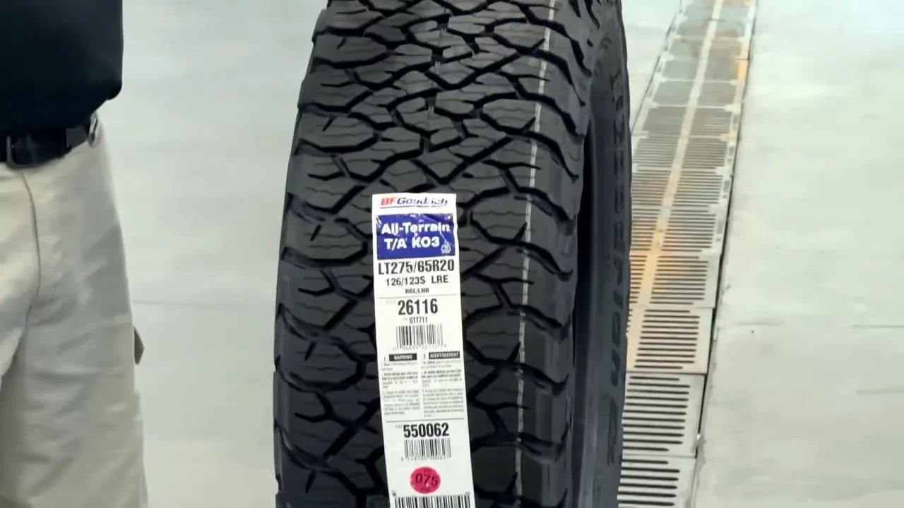 BFGoodrich All-Terrain T/A KO3 tire with sidewall label and tread pattern