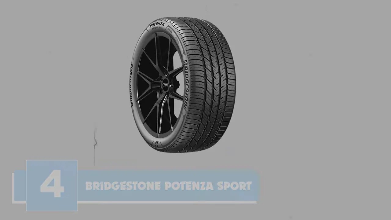 Bridgestone Potenza Sport tire slide with wheel and tire close-up