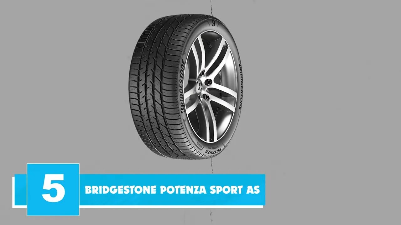 Bridgestone Potenza Sport A/S tire and wheel graphic with ranking overlay