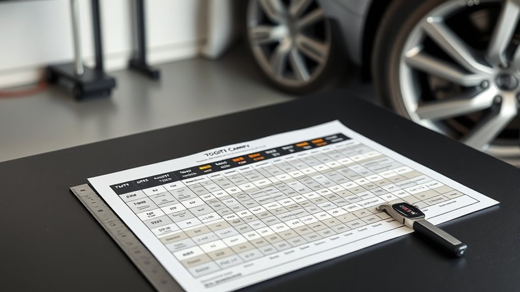 Toyota Camry tire sizes by generation chart
