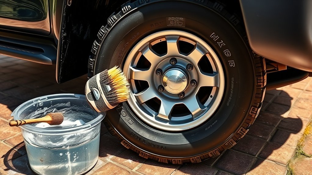 Toyota Hilux tire being rinsed and scrubbed safely for longer tire life