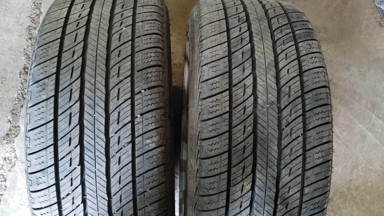 Close-up of all-season tire tread pattern