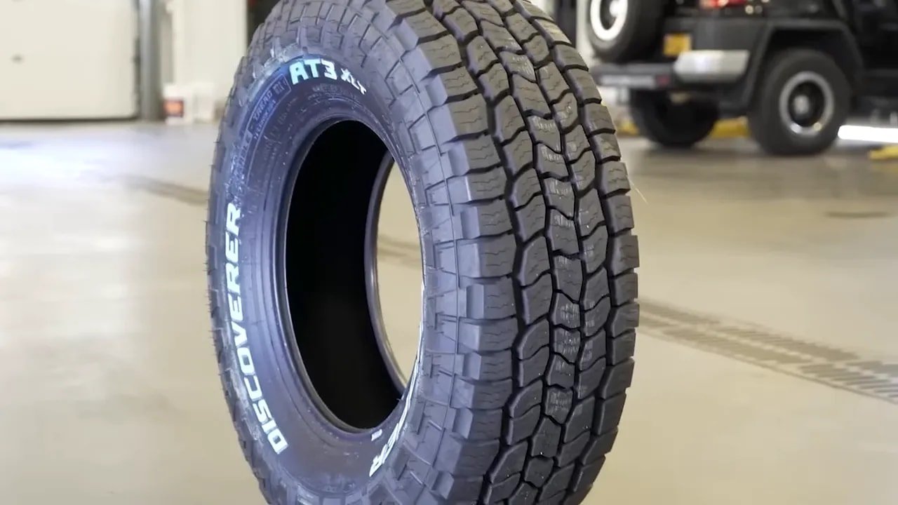 Close-up tread pattern on an all-terrain tire