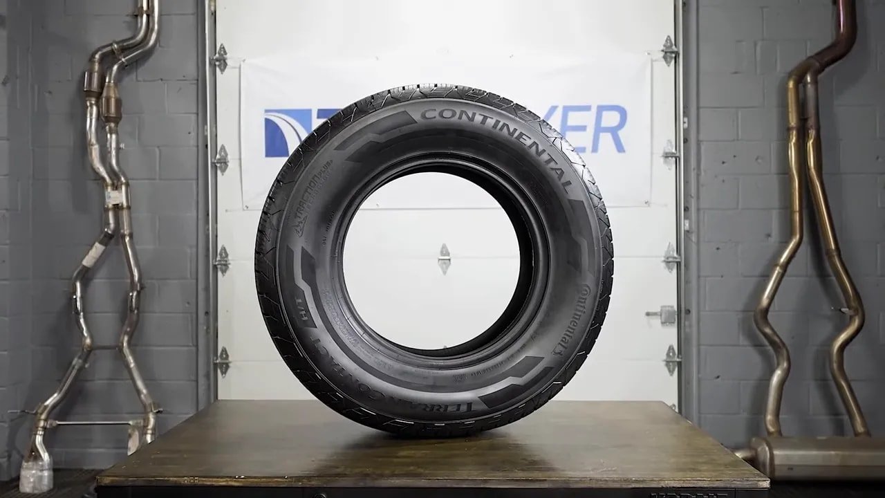 Continental TerrainContact H/T tire mounted in a controlled display environment