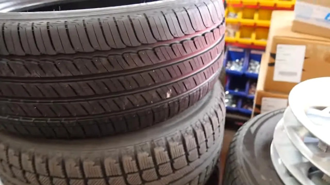 EV tire tread close-up showing grooves and sipes