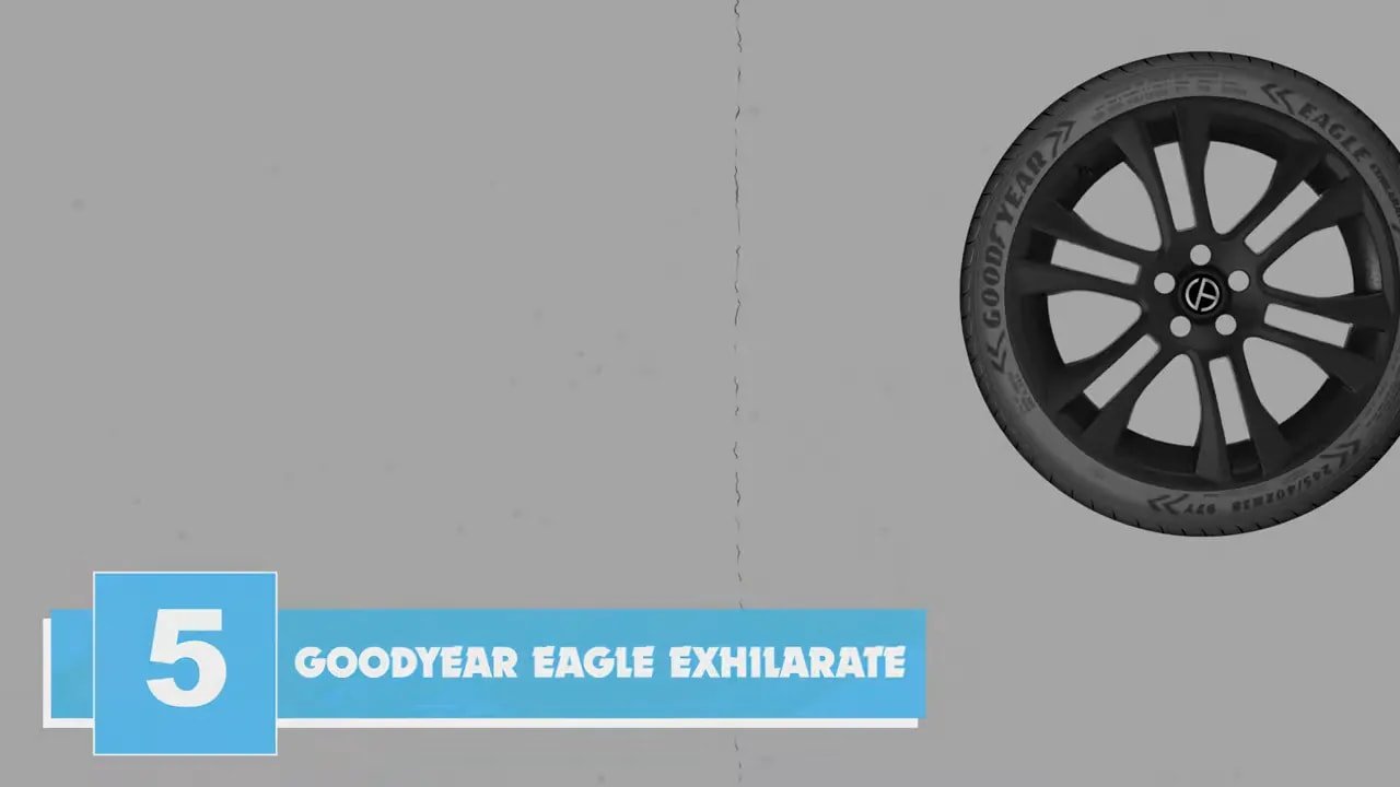 Goodyear Eagle Exhilarate tire with ranking graphic showing position 5