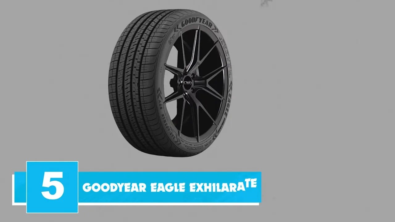 Goodyear Eagle Exhilarate all-season performance tire close-up showing tread and sidewall