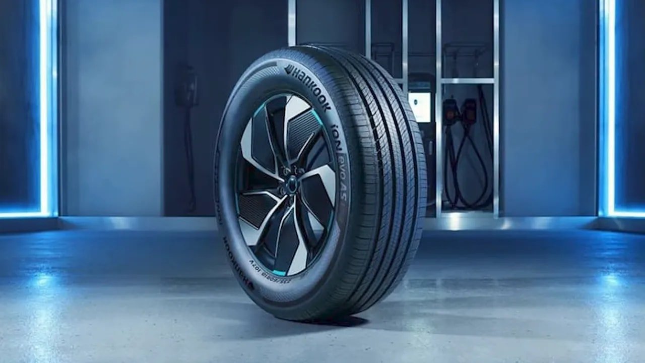 Hankook iON Evo AS tire close-up with tread and sidewall detail