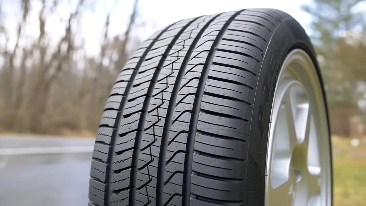 High-clarity close-up of a car tire tread pattern