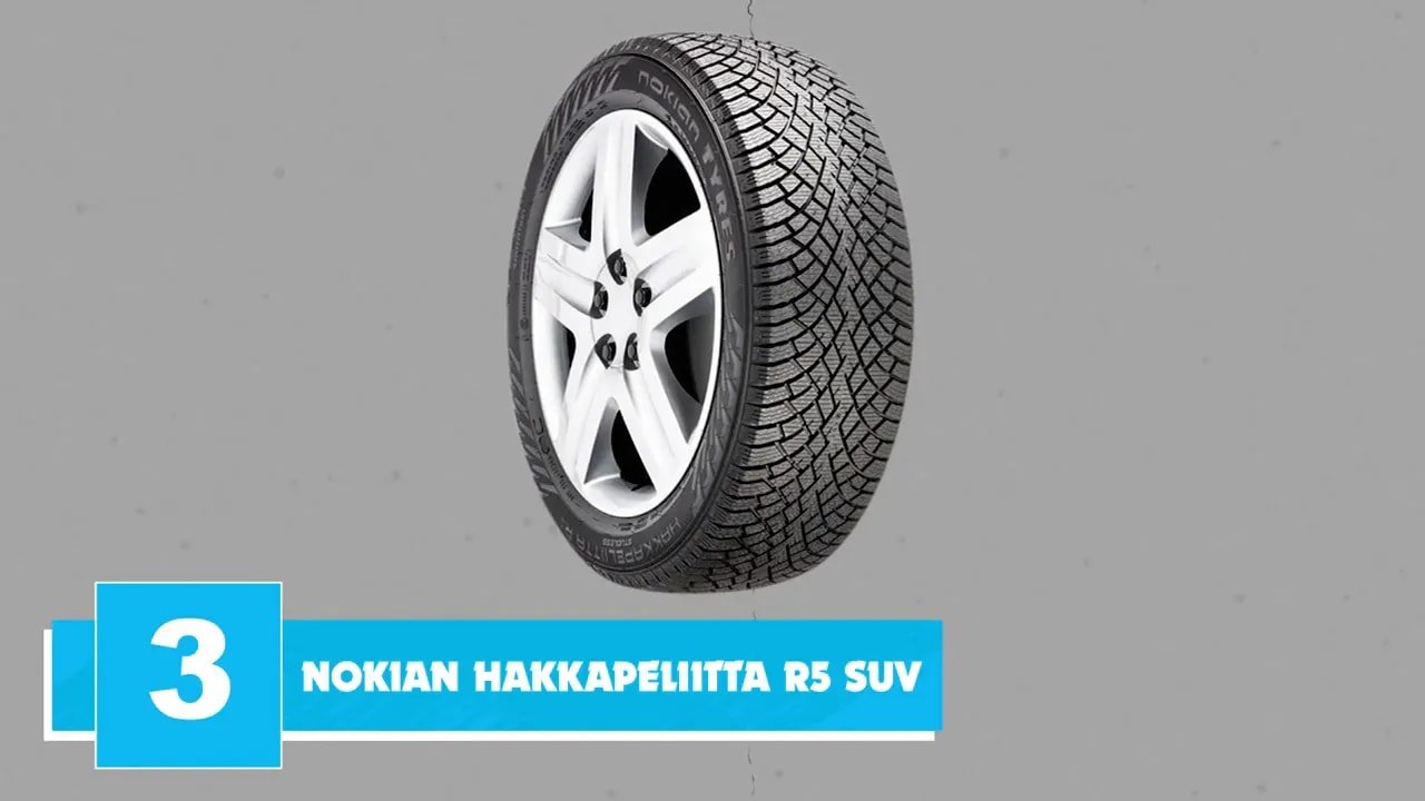 Nokian Hakkapeliitta R5 SUV studless winter tire shown with model name on screen