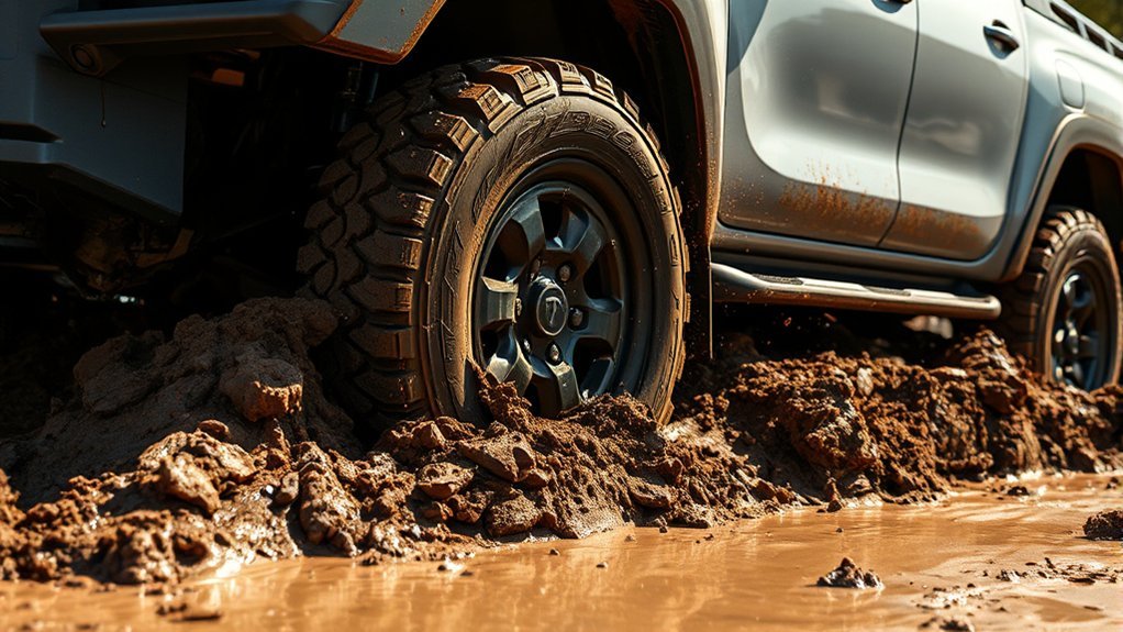 Toyota Hilux off-road tyre maintenance after driving through mud