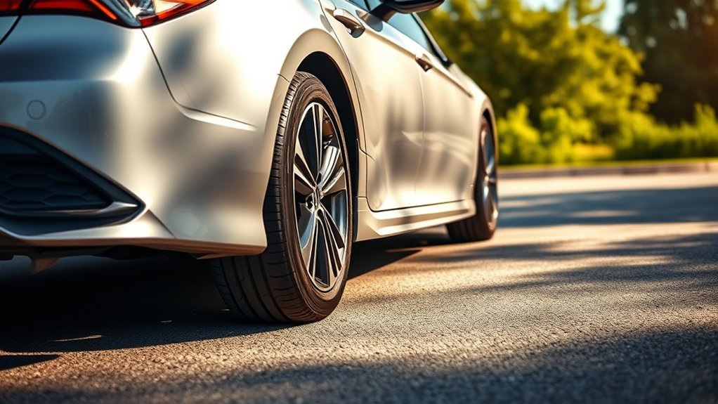 Checking Toyota Camry tire pressure with a gauge