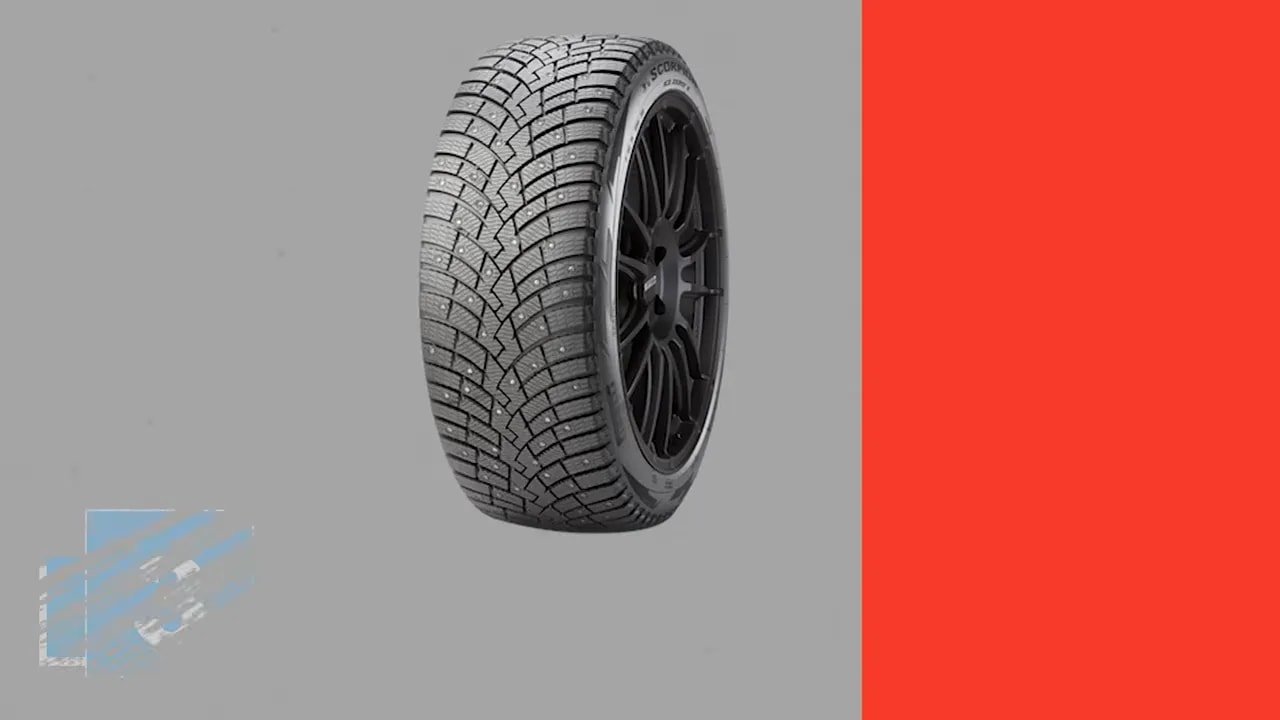 Pirelli Ice Zero 2 studded winter tire close-up showing tread blocks and stud pattern