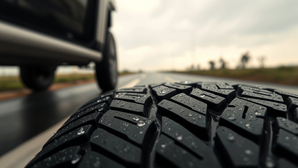 Toyota Hilux driving cautiously in rain to reduce hydroplaning risk