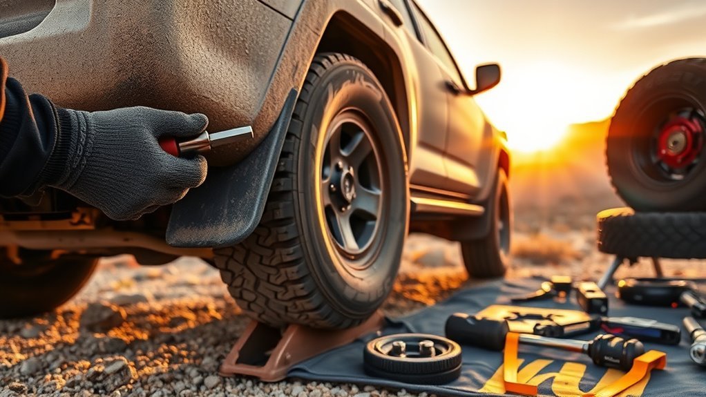 safely change flat tire