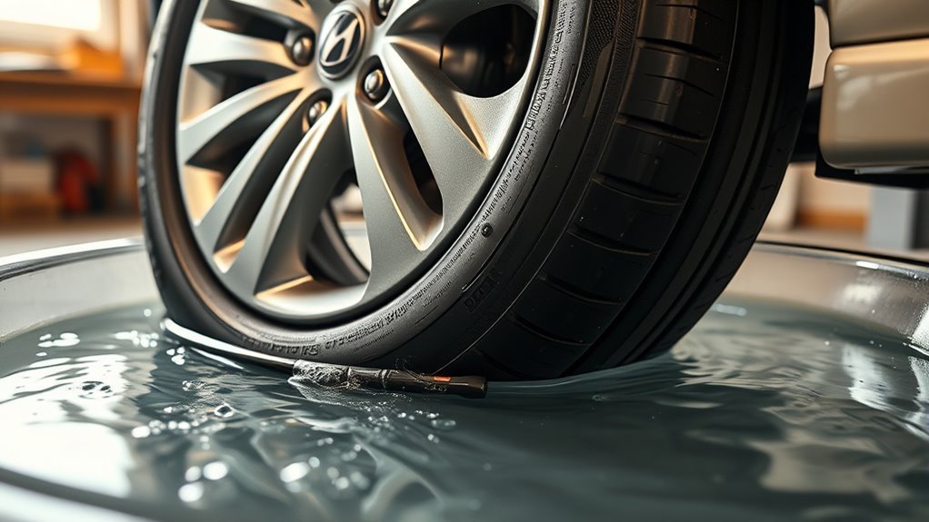 submerge wheel to detect leaks