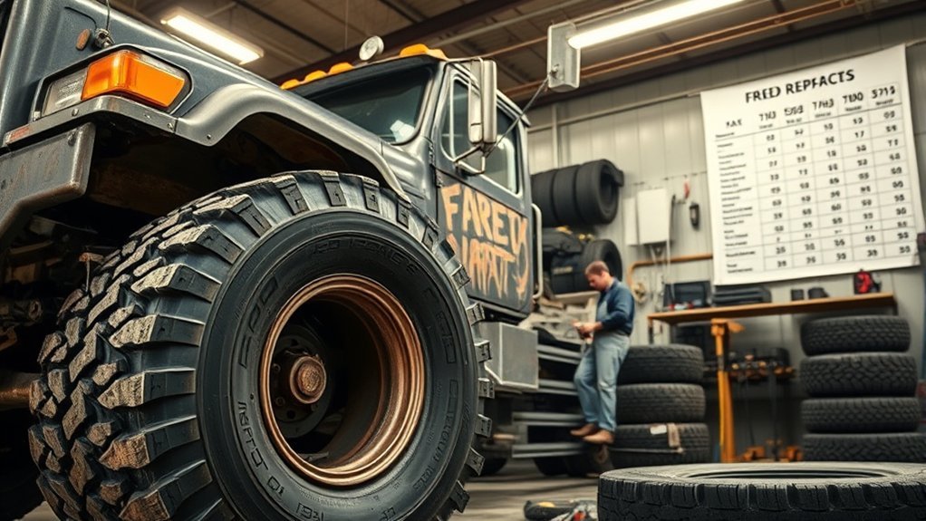 truck tire replacement cost factors including tire size load rating and installation fees