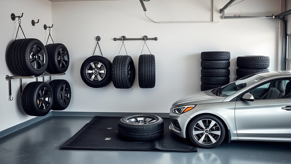 how to store winter tires stand stack or hang methods