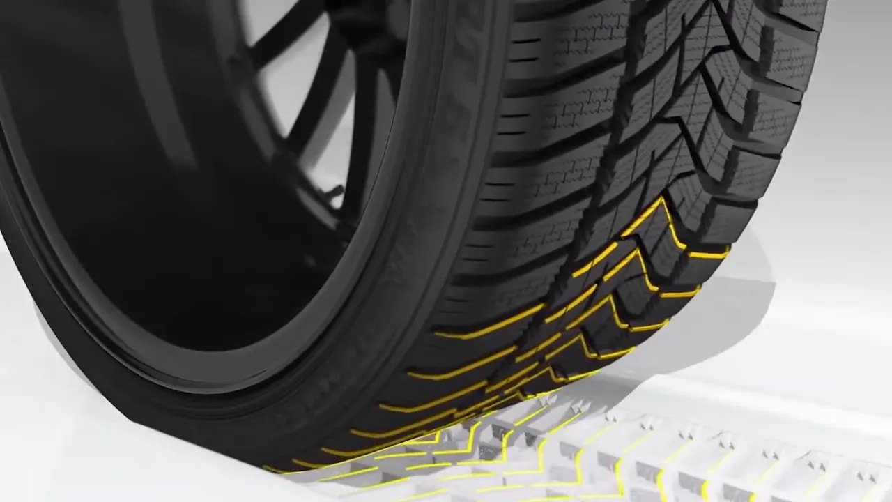 Close-up of UHP winter tire tread blocks and sipes