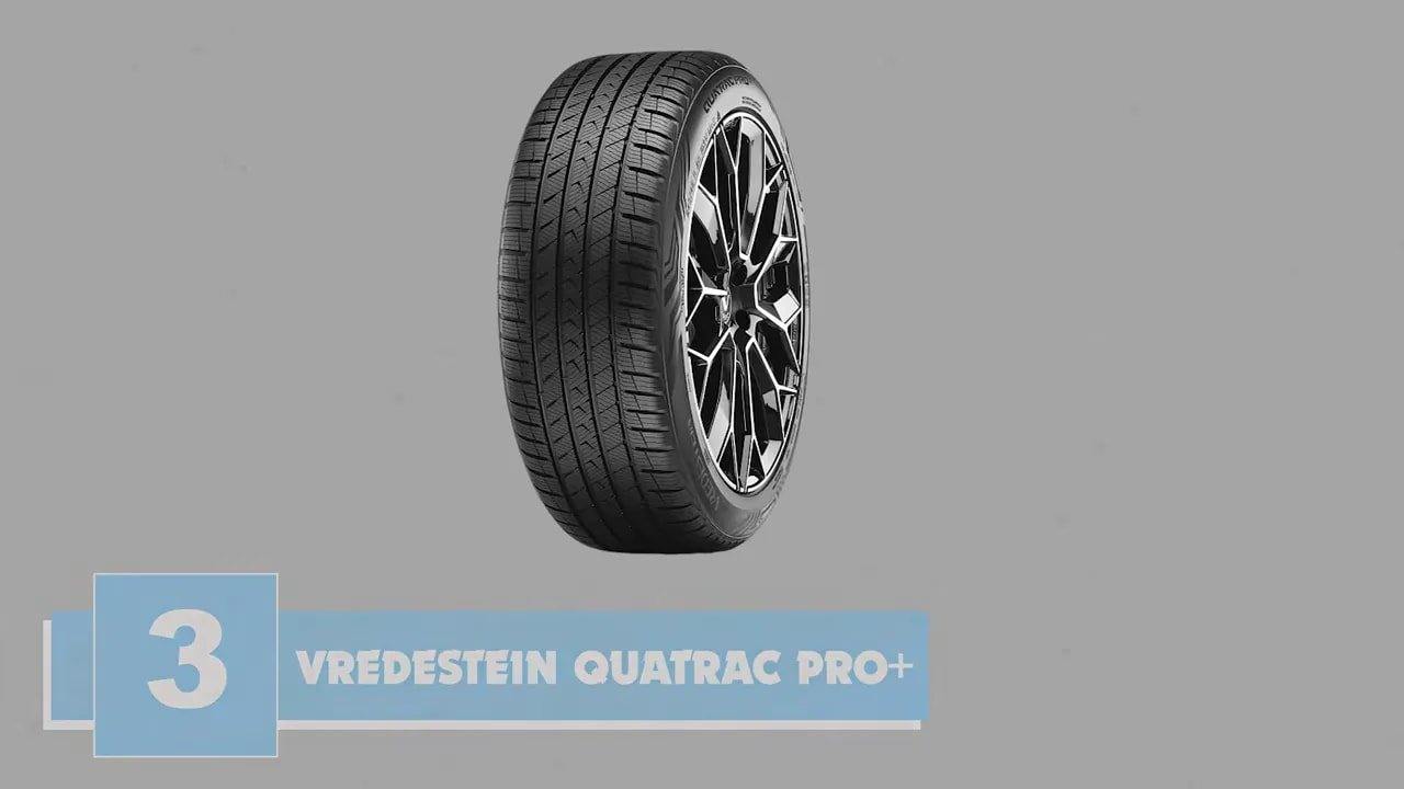 Vredestein Quatrac Pro+ all-weather tire shown with ranking overlay