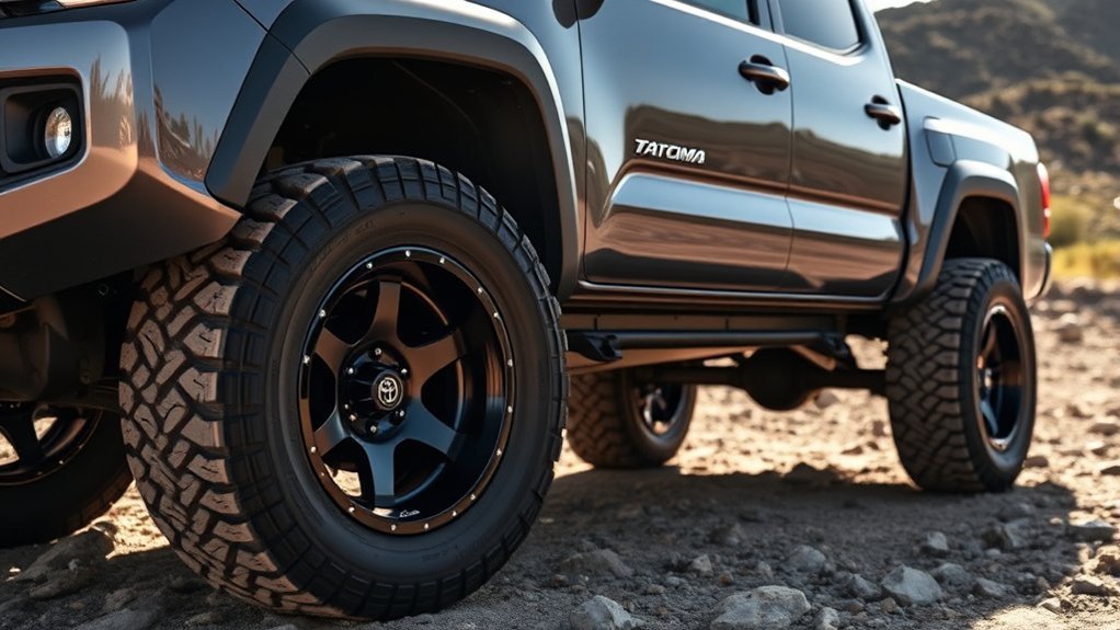 Aftermarket wheels fitted to a Toyota Tacoma