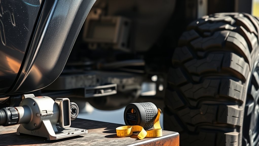 Tools used to inspect and trim Toyota Tacoma fender-liner and bumper plastic