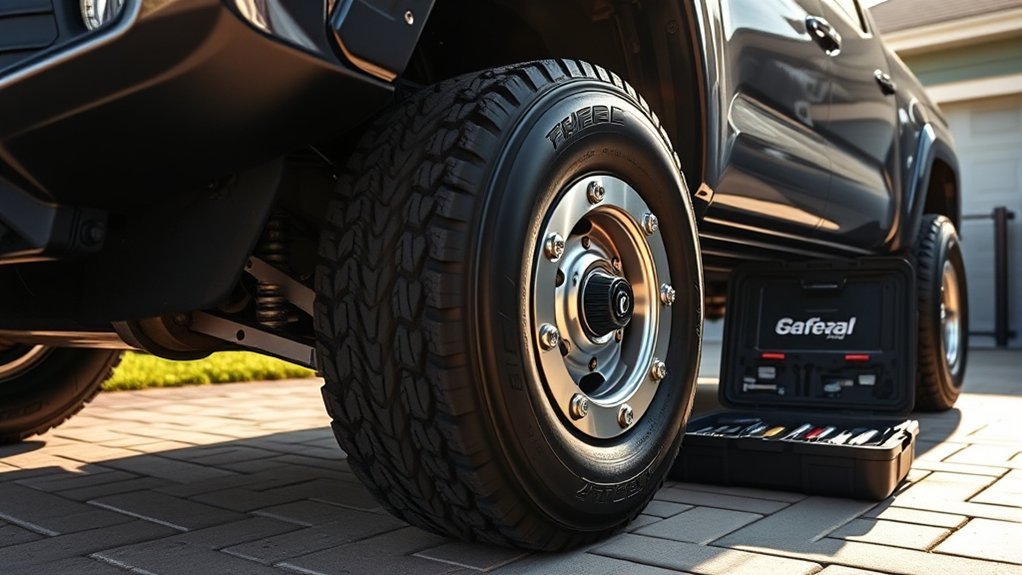 Safe Toyota Tacoma wheel spacer installation with the truck supported