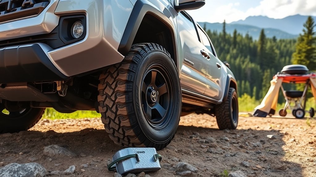 Toyota Tacoma camping gear packed for an off-road trip