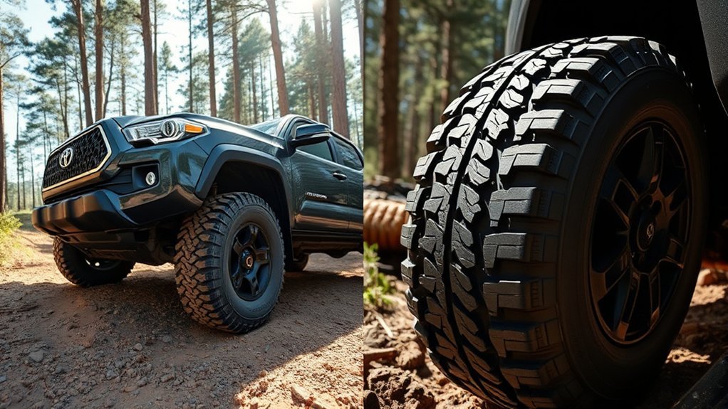 all-terrain tire tread on a Toyota Tacoma-style truck