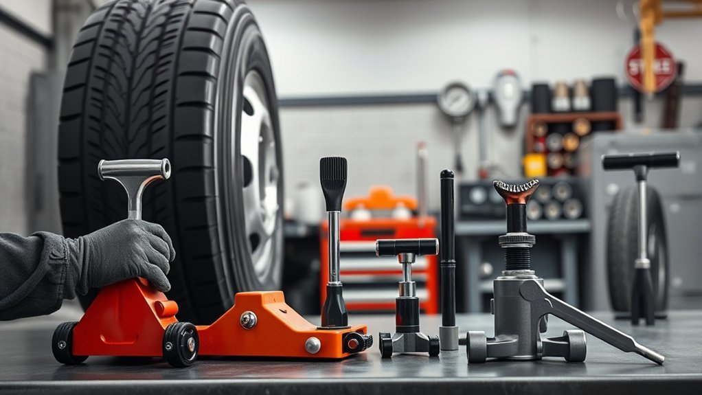 technician choosing an ergonomic tire lifting tool for heavy wheel service