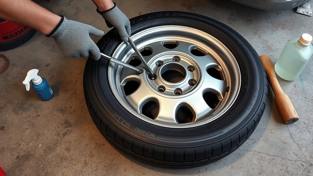 dismount tire using lever
