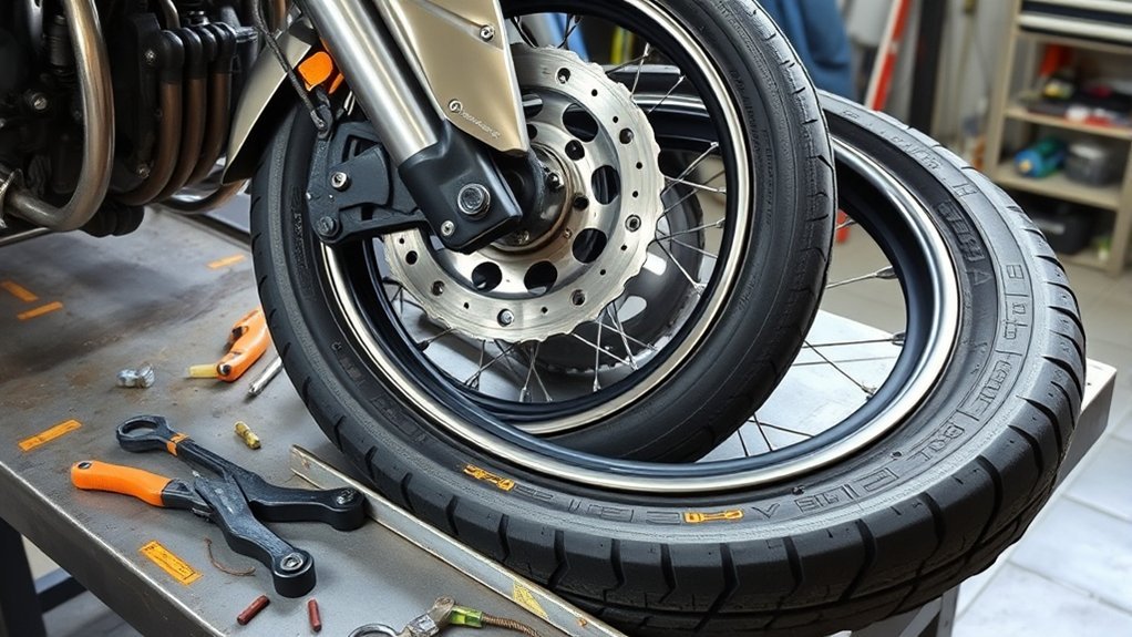 dismounting motorcycle tire steps
