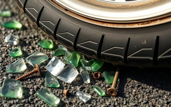 glass can puncture tires