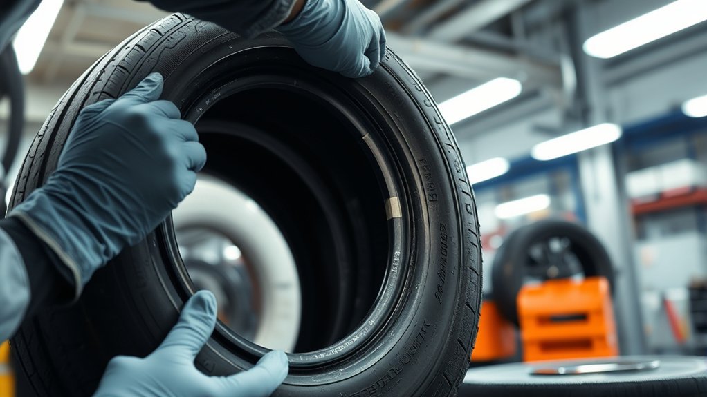 technician inspecting a repaired tire for hidden damage before repatching