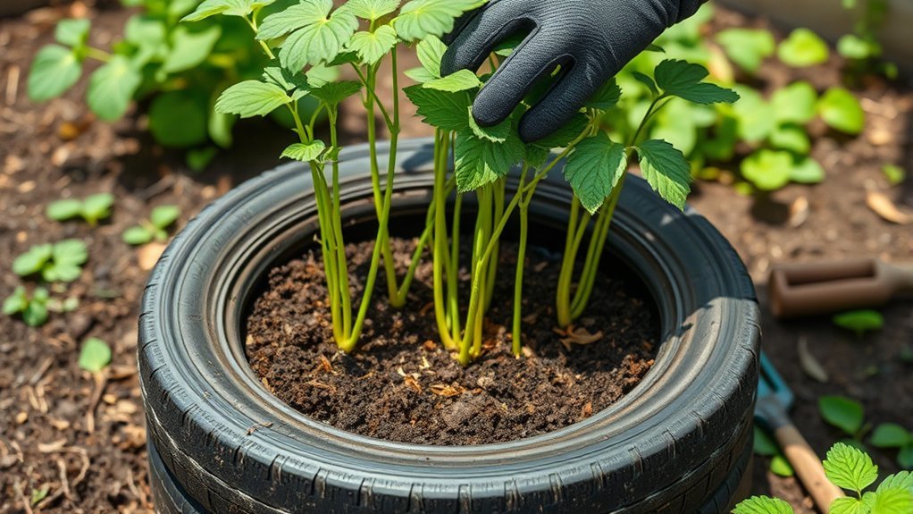 stack tires for potatoes