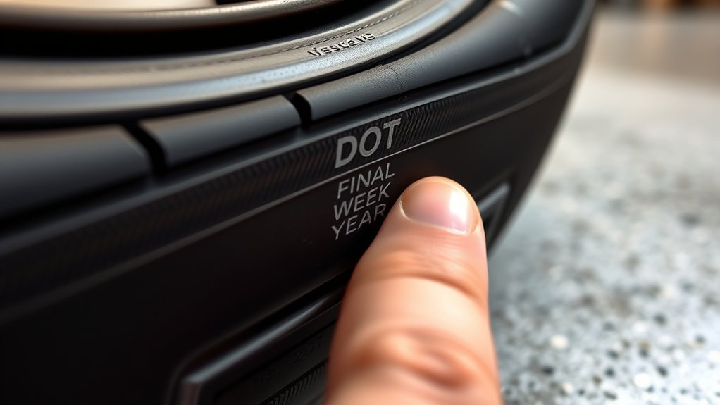 DOT tire manufacturing date code on a tire sidewall
