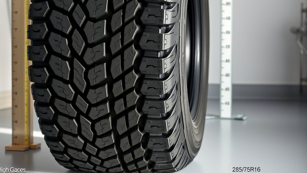 285/75R16 tire size code showing width, aspect ratio, radial construction, and 16-inch rim diameter