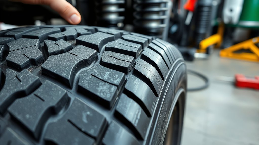 uneven tire tread wear showing cupping pattern on vehicle tire