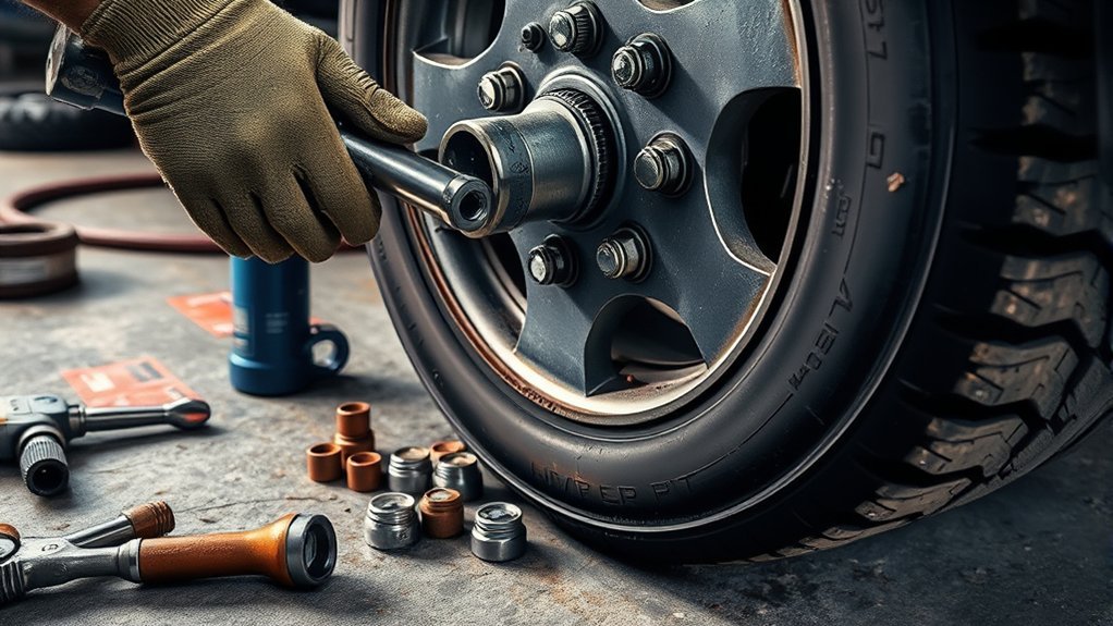 unscrewing stubborn tire bolts
