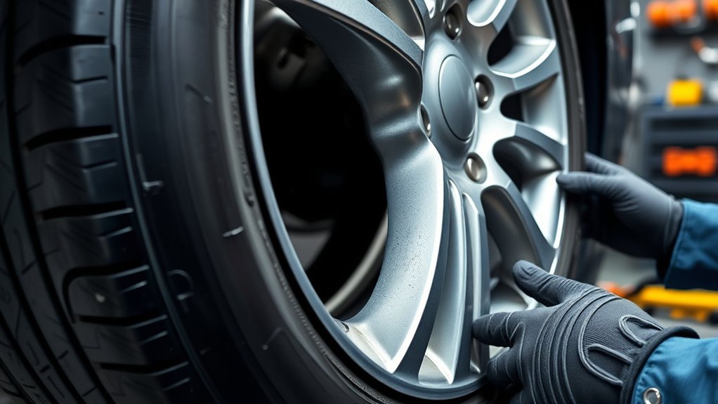 bent wheel rim showing deformation near the tire bead area