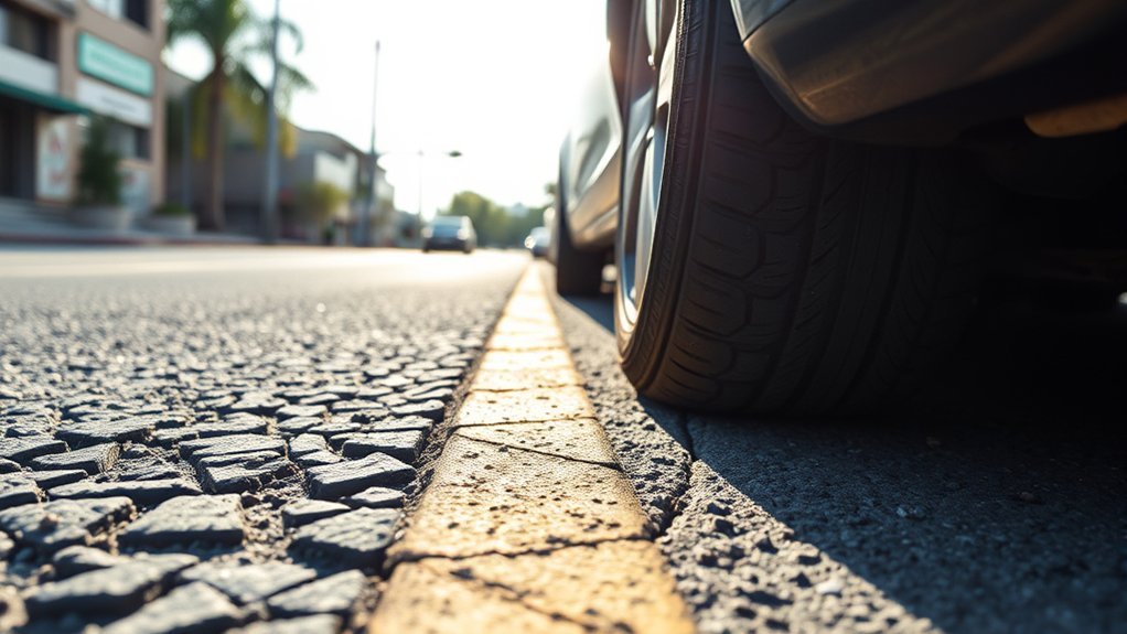 Overinflated tire showing reduced road contact and increased stiffness